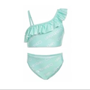 Calvin Klein Swimwear Two Piece Swimsuit Mint Flounce Logo Girls Size S - Picture 1 of 5