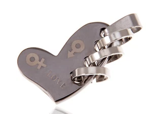 Stainless Steel Pierced Ring Big Heart Male Female Symbol Love Necklace Pendant - Picture 1 of 4