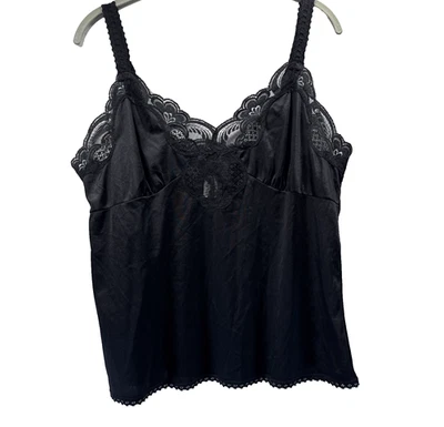 Bali Studio Babydoll Y2K Cami бак размер 36 твердый черный кружева регулируемый нейлон 90-х - Изображение 1 из 4