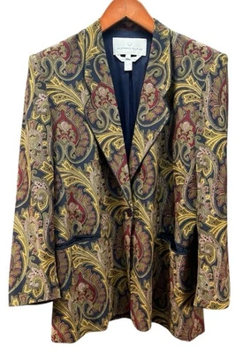 Blazer De Colección Alfred Sung Mujer 12 100% Seda Cachemira Forrado Almohadillas para el Hombro Foto 1 de 4