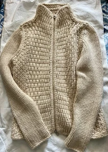 BRUNELLO CUCINELLI Panna 100% CASHMERE ZIP CARDIGAN manica lunga, taglia SMALL - Foto 1 di 12