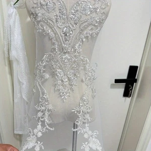 Bestickt Pailletten Perlen Patch Applikation Braut Hochzeit Abendkleid Borte Handarbeit - Bild 1 von 8