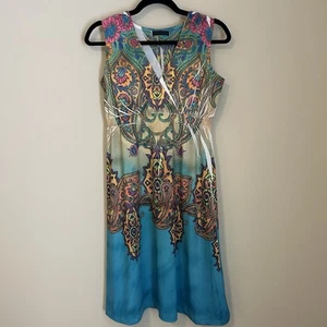 Boston Proper Women’s Small Floral Abstract Print Sun Dress Stretch V-Neck - Picture 1 of 7