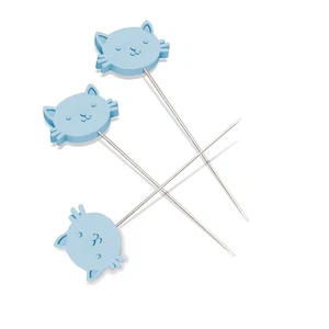 Feline Drive Fabric CAT HEAD PINS Straight Sewing Pins Blue 2" Long - Picture 1 of 9