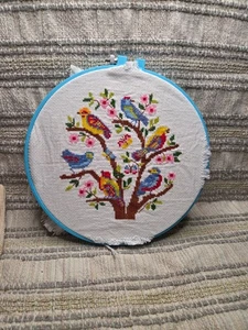 Vintage Nadelspitze fertig fertig Handarbeit Vögel im Baum - Bild 1 von 6