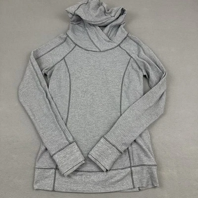 Lululemon Jacket Women 8 Gray Stripe Think Fast Hoodie Reflective Rulu Pockets - Image 1 of 4