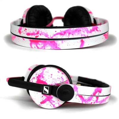 Custom Cans Sennheiser HD25 White with Pink Splatter - Image 1 of 3
