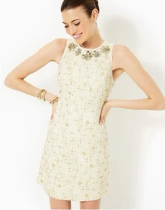 Lilly Pulitzer AUGUSTUS BEADED BOUCLE Dress, Coconut Jewel Box, CREAM GOLD, 14 - Picture 1 of 15