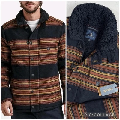 MROARK Men Medium Axeman Jacket Wool Blend Sherpa Lined Coat Striped Outerwear M - Image 1 of 4