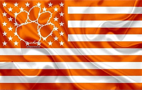 (2) Clemson Tigers Wavy Stars & Stripes Flag Vinyl Stickers 5x3.15 Car Decal Cover