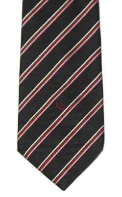 Винтажный мужской галстук в полоску Christian Dior Repp 1970-е шелковая смесь черный красный белый - Изображение 1 из 3