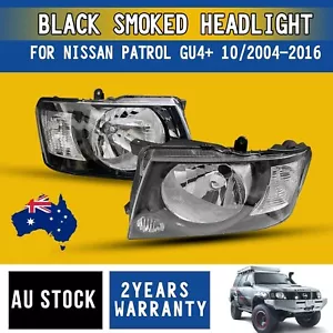 PAIR FITS NISSAN PATROL HEADLIGHT LIGHTS GU4+ 10/2004-2015 BLACK SMOKED - Picture 1 of 8