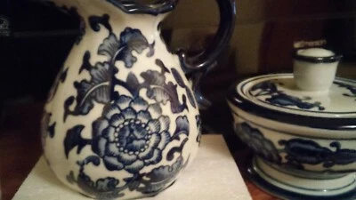 Bombay company blue and white Creamer And Pitcher Set NIB - Image 1 of 4
