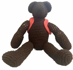 DE COLECCIÓN MARRÓN Y ROSA HILO DE GANCHILLO FELPA 15 PULGADAS GRANDE GRASA LINDO VIEJO OSO DE PELUCHE - Imagen 1 de 2
