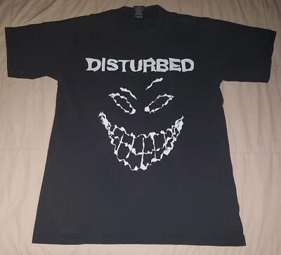 CAMISETA PERTURBADA DE COLECCIÓN BANDA GRANDE DE HEAVY METAL Y2K GIGANTE NEGRO SONRISA CARA ESQUELETO Foto 1 de 4