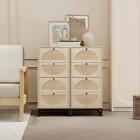 Set Of 2 Natural Rattan Diversified Storage Cabinet With 4 Drawers
