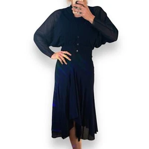 NEU Fuzzi Jean Paul Gaultier Mesh Kleid Langarm Midi Maxi Navy Blau SET Gr. S - Bild 1 von 16