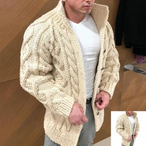 Mens Winter Long Sleeve Sweater Jacket Coat Casual Knitted Cardigan Outwear Tops - Picture 1 of 18