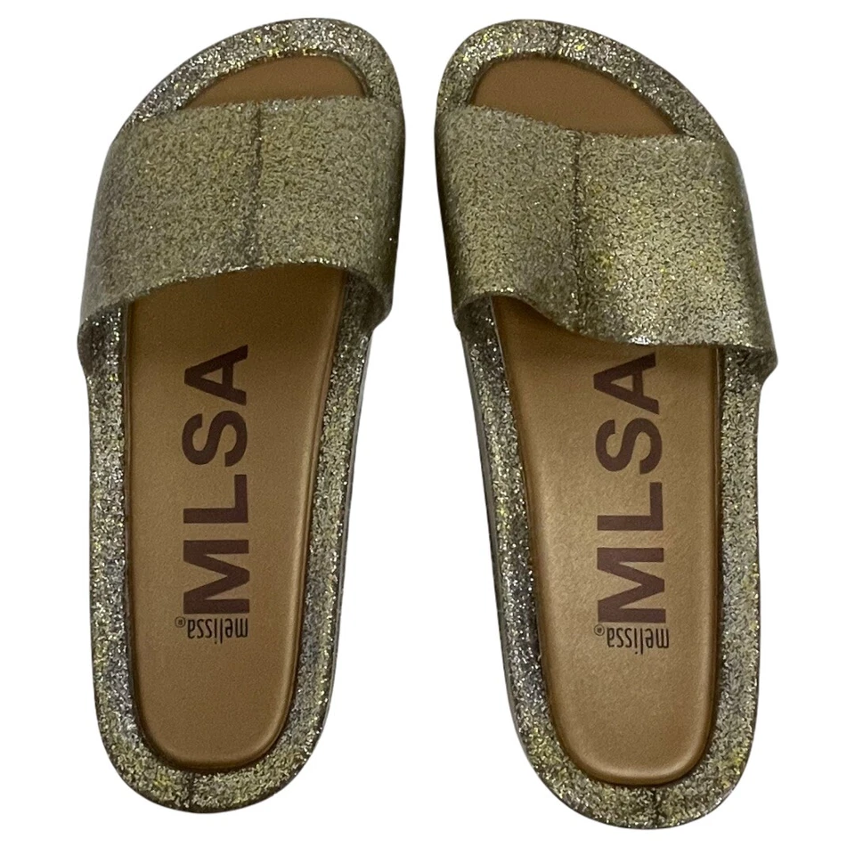 Chinelo de praia novo sem caixa MLSA Melissa dourado glitter tamanho 10 - Imagem 1 de 4