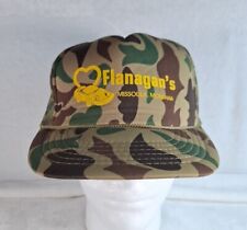 Vintage Flanagan's Camouflage Trucker Hat Cap Missoula Montana Rope Foam 