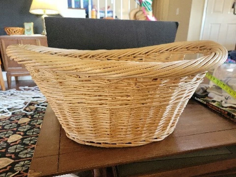 Vintage Large Woven Wicker Cane Laundry Basket Oval With Handles Cover