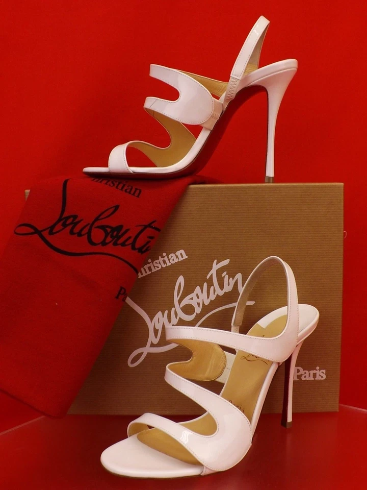 Louboutin Vavazou 100 Latte Patent Leather Sling Back Sandals PUMPS 39