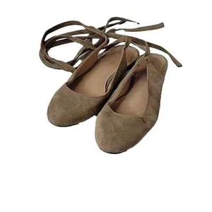Madewell Tan Suede April Ankle Wrap Flat Sz 8 - Picture 1 of 12