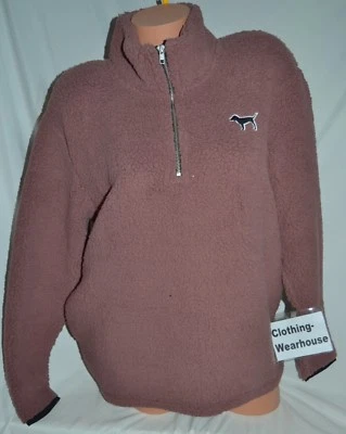 Victoria's Secret ROSA Sherpa Cuarto Cremallera Pullover Sudadera Marrón M Mediano NUEVO Foto 1 de 4