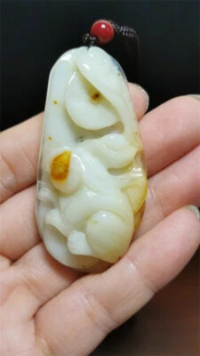  Natural Hand-carved Hetian Jade Pendant Jadeite Necklace  Fortune Rabbit A-39 - Image 1 of 4