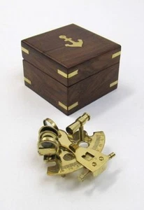 3" SEXTANT BRASS IN WOODEN BOX ~ NAUTICAL ~ MARITIME DECOR ~ PIRATE ~ ASTROLABE - Picture 1 of 1