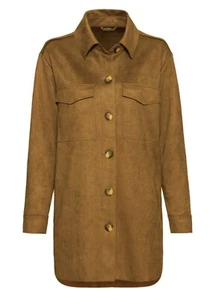 Damen Bluse Jacke Veloursleder-Optik mit Taschen braun Gr. XL D1 - Picture 1 of 1