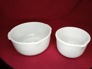 2 Glasbake Milk Glass Mixing Bowls Sunbeam Mixer 9-3/8in & 6-5/8in Diameters - Picture 1 of 19