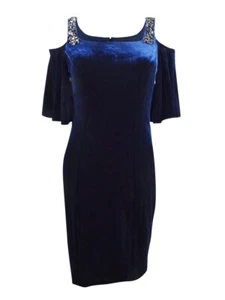 Blue Velvet Cold Shoulder Party Dress - UK Size 26 Plus Size - RRP £120 - Picture 1 of 9