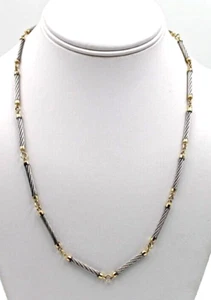 14K Yellow Gold 585 & Steel Cable Chain 21" Necklace 18.6 Grams Unisex - Picture 1 of 7