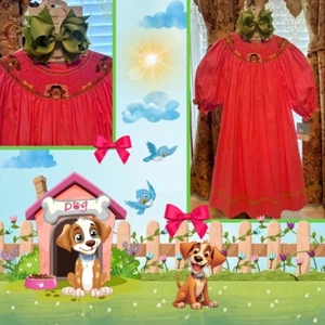 Girls NWT Anavini Smocked Dress Long Free Bow Long Sleeves Ribbed Hot Pink 6 - Picture 1 of 14