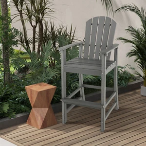 Patio Tall Chair Outdoor HDPE Bar Height Stool Armrest Footrest All Weather Grey - Picture 1 of 6