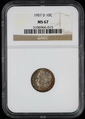 1957 D Roosevelt Dime 10c NGC MS 67 FT | UNC Uncirculated - Image 1 of 2
