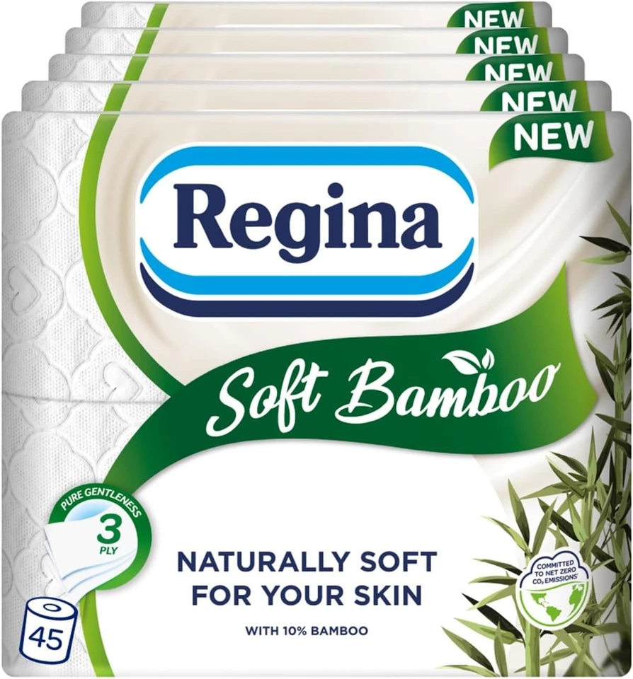 Regina Soft Bamboo - 45 Rolls of Toilet Tissue 3 Ply, 160 Sheets, Naturally...