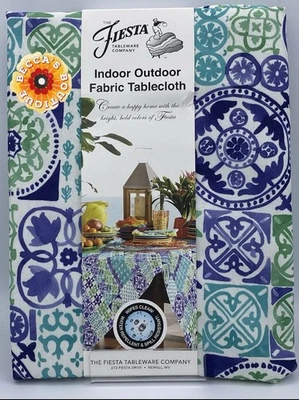 Fiesta Fabric Tablecloth Indoor Outdoor Blue/Green 70” (178 cm) Round Seats 4-6 - Image 1 of 4