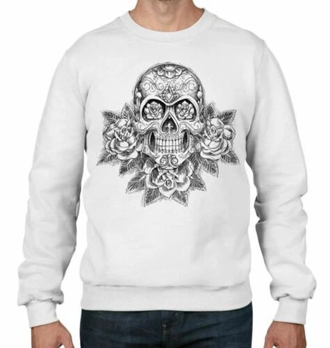 Totenkopf Mit Rosen Tattoo Herren Sweatshirt Pullover - Bild 1 von 1