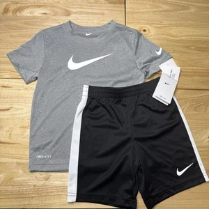 Nike Little Boys Dri-FIT Swoosh Graphic Tee & Shorts 2 Pc Set 86F237-023 - Picture 1 of 1