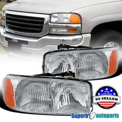 Fit 1999-2006 GMC Sierra 2000-2006 Yukon XL 1500 2500 Headlights Left+Right Foto 1 de 4
