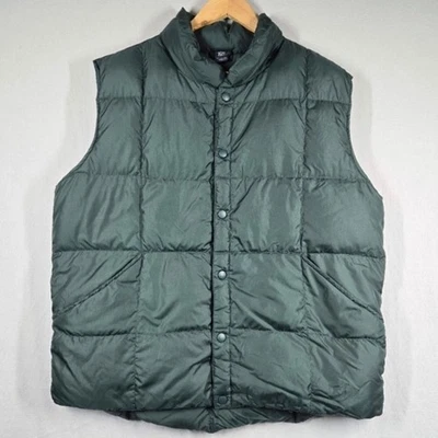 Lands End Men’s Goose Down Puffer Vest Green L 42-44 Button Snap Pockets Quilted - Image 1 of 4