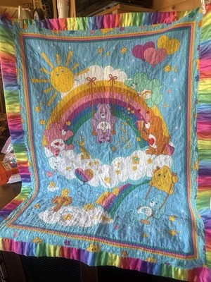 Care Bears Vintage 2003 Fabric Quilting Front & Back Rainbows Bear Sun 34x44 - Image 1 of 4