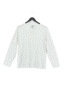 Tog24 Women's Top UK 16 White Polkadot 100% Cotton Long Sleeve Round Neck Basic - Picture 1 of 6