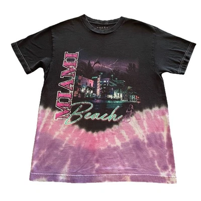 Miami Beach Tie Dye T-Shirt Men’s Small Pink Black Hipster Streetwear City Art - Image 1 of 4