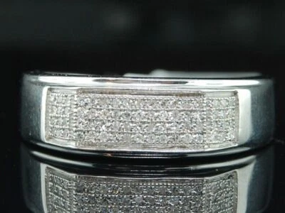 Diamond Wedding Band .925 Sterling Silver Mens Pave Engagement Ring 0.35 Ct. - Image 1 of 4