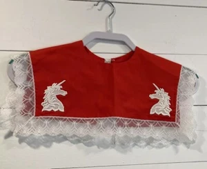 Handmade Girls Vintage Red Collar With Lace And Embroidered Unicorns One Size - Picture 1 of 5