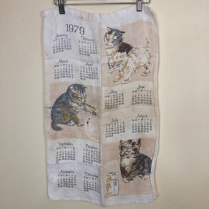 Vintage Tea Towel Year 1979 Cat Calendar Kitten Kitty FLAWED Kitchen - Picture 1 of 6