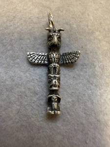 Vintage Native American Totem Pole Alaska Sterling Silver Charm Pendant 6264 - Afbeelding 1 van 2
